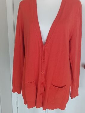 Grace Elements Coral-Red Button Front V-Neck Cardigan